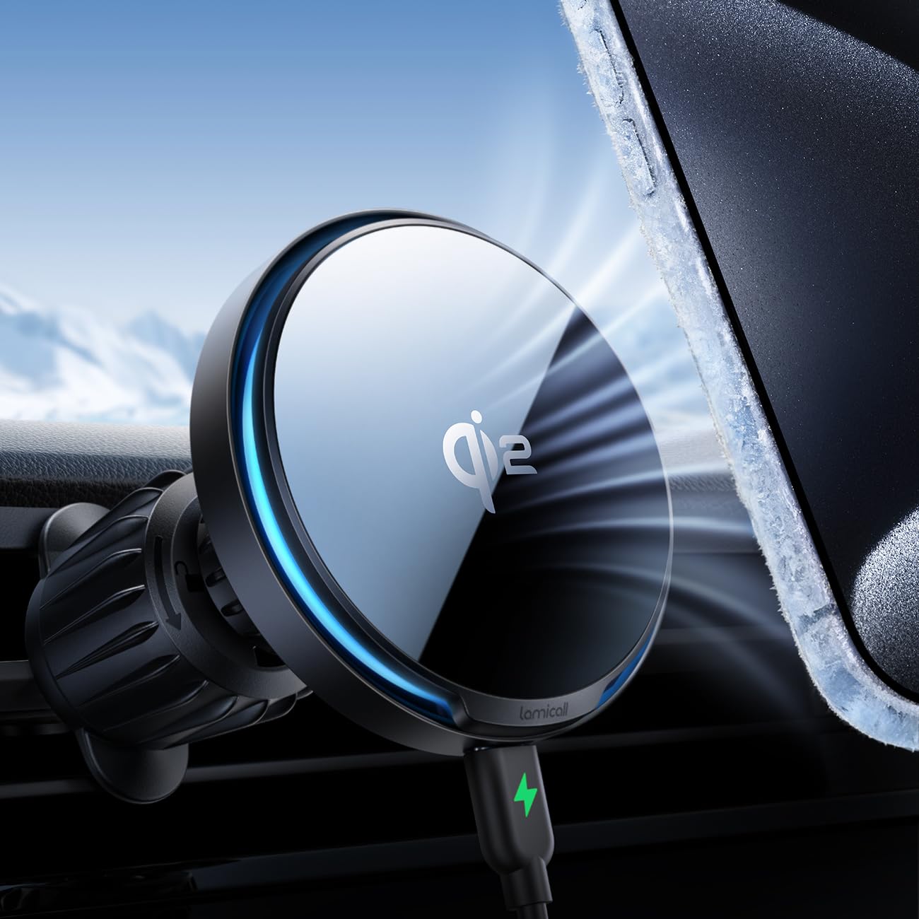 Lamicall Qi2 15W for MagSafe Car Mount Charger - [Cooling Fan LED] Fast Charging Wireless Phone Holder for Car - Hands Free Magnetic Phone Holder Air