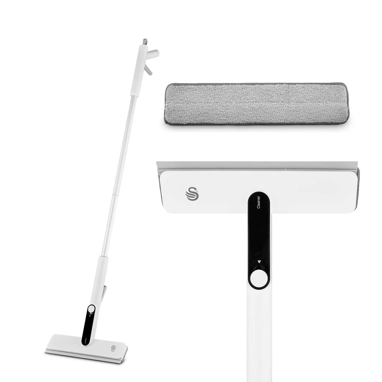 Swan Elevate Window Spray Squeegee with Thick Microfibre Pad, Handheld & Extendable Glass Cleaner with Dual Triggers, White