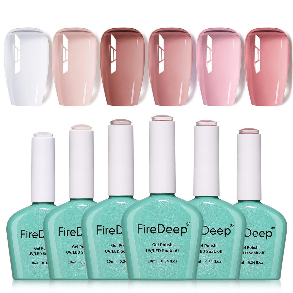 Firedeep 6 Colors Transparent Jelly Gel Polish Set, Sheer Nude Milky White Pink Hema Free Soak Off UV Light Cure Gel Polish Kit for Nail Art DIY at
