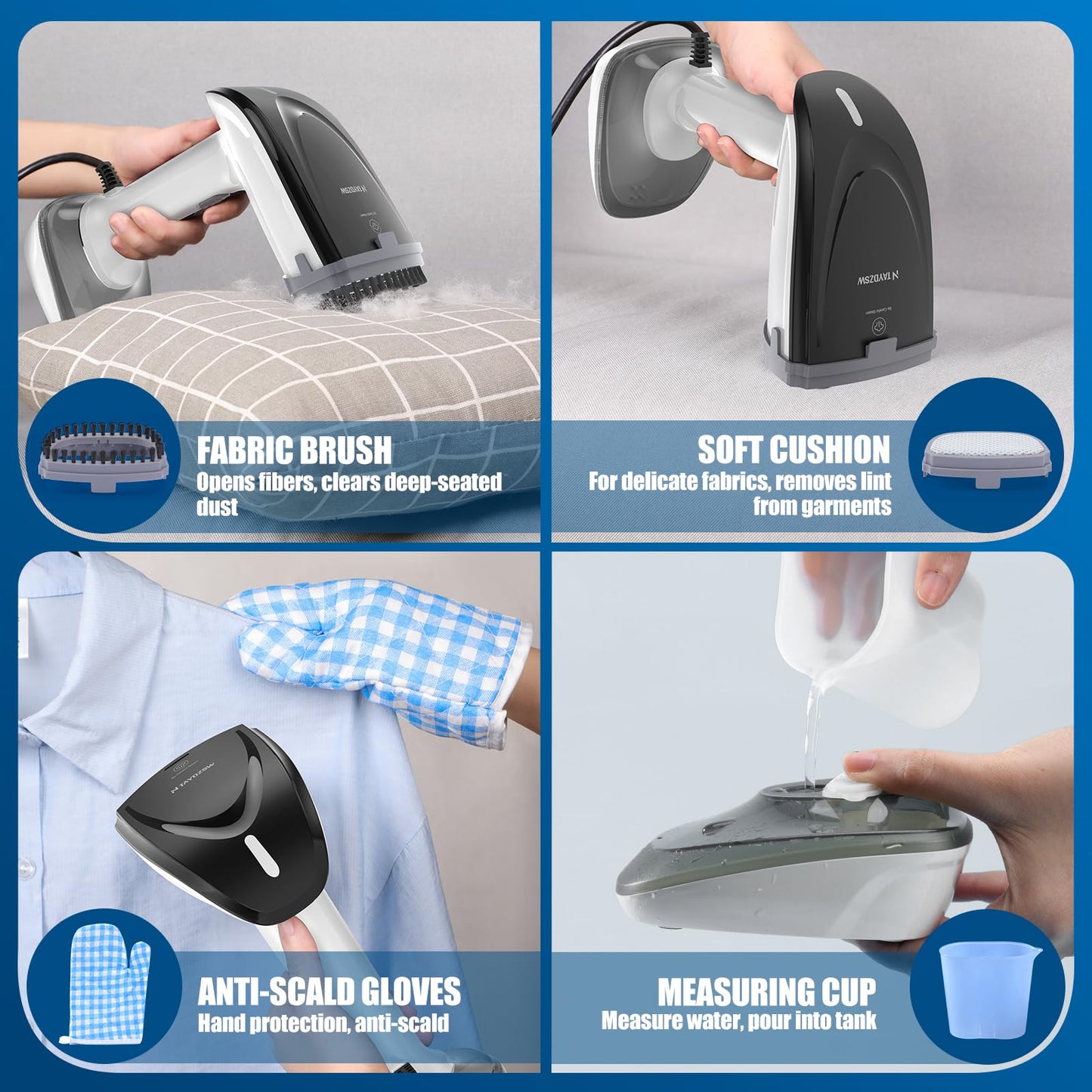 Powerful Handheld Fabric Steamer - 1800W with Fast Ceramic Heat-Up Plate, 2-in-1 Ironing & Wrinkle Remover, Steam Nozzle, Lint Brush - White, 220V