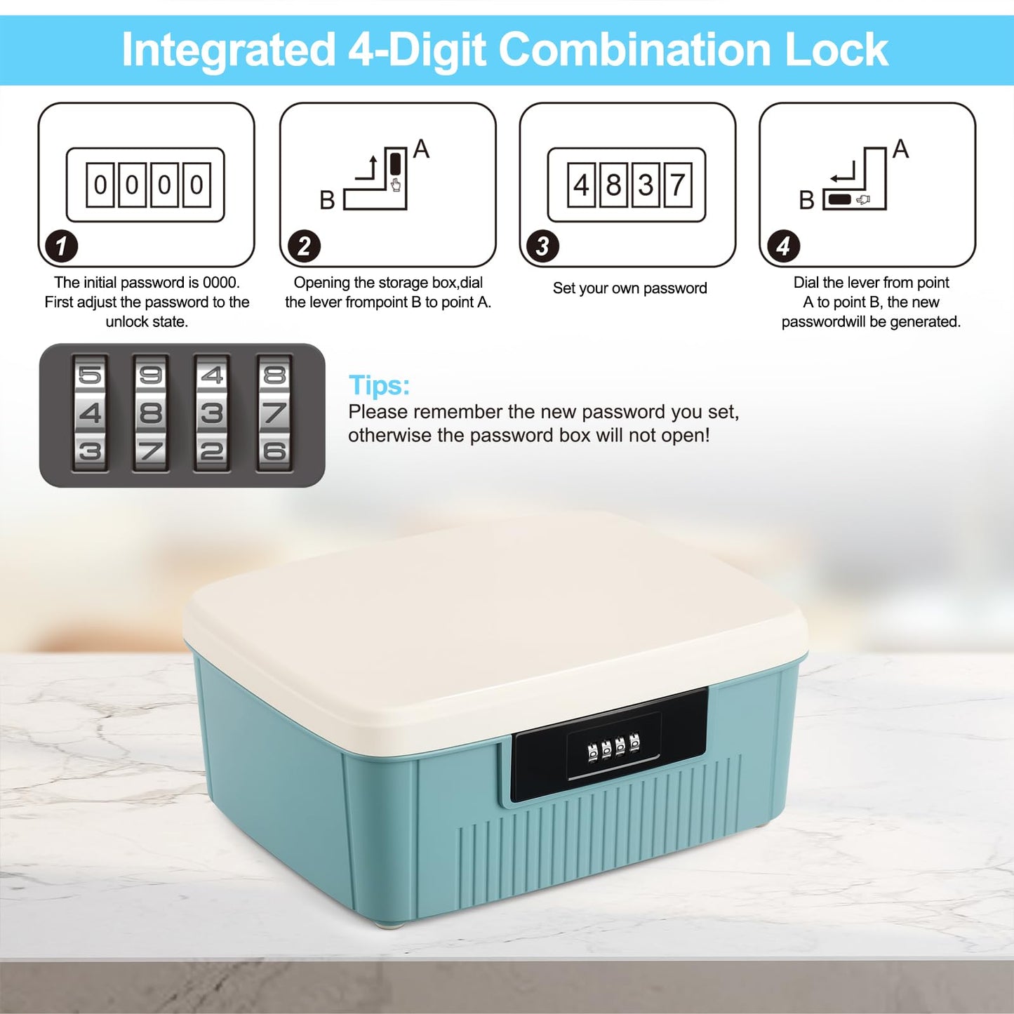 Yekolau Lockable Storage Box with Combination Code - Secure Document and ID Organiser, Waterproof Medication Case