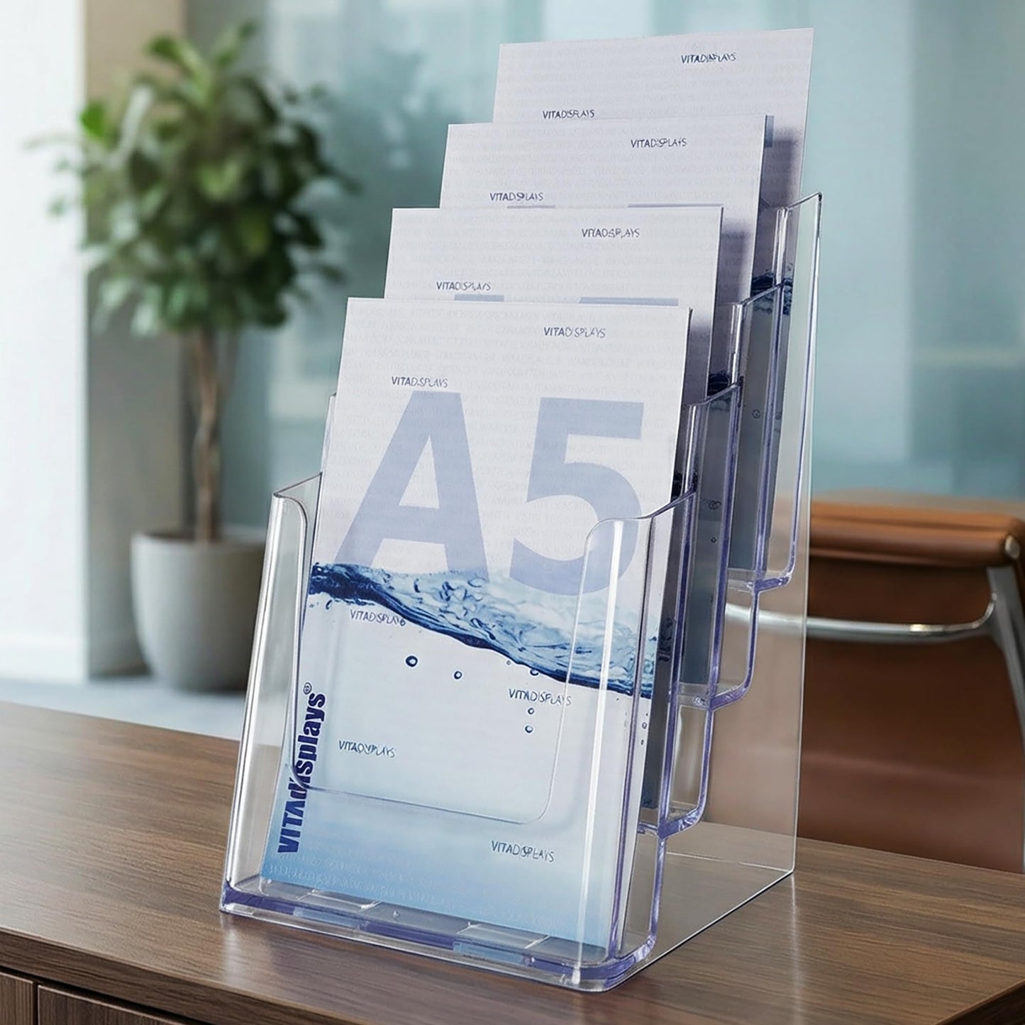 DIN A5 Table Brochure Stand with Four Levels, Flyer Stand, Transparent Flyer Holder and Brochure Holder, Leaflet Stand