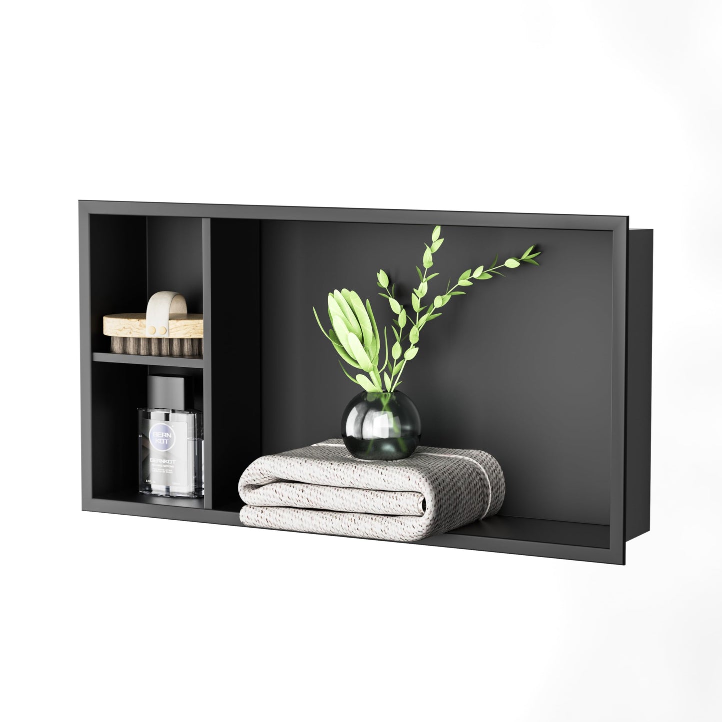 Bernkot Stainless Steel Recessed Shower Niche, 60 x 30 x 10 cm, No Tile Required, Shower Shelf, Black, Style 2