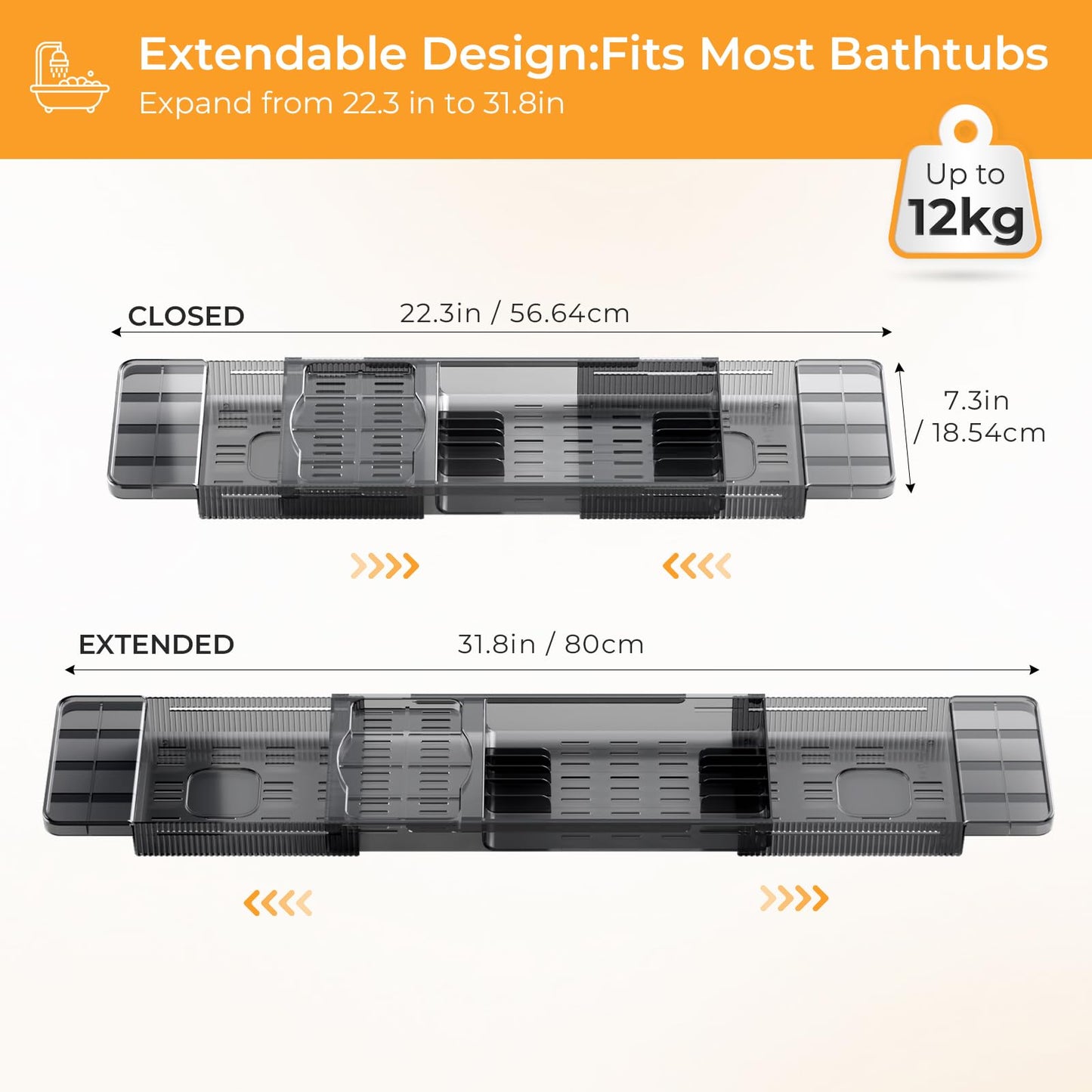Bath Trays for Across the Bath, Extendable Deep Calm Bath Caddy, Acrylic Bath Shelf Bathroom Accessory, Home SPA Boards for Adults
