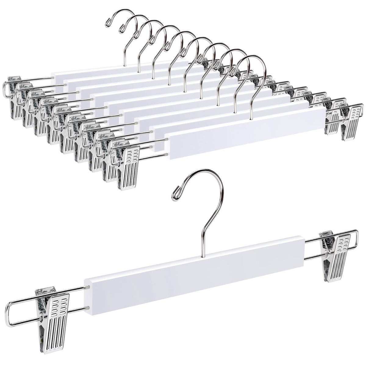 Amber Home 10pcs Wooden Trousers Hangers, Wood Skirts Hangers, White