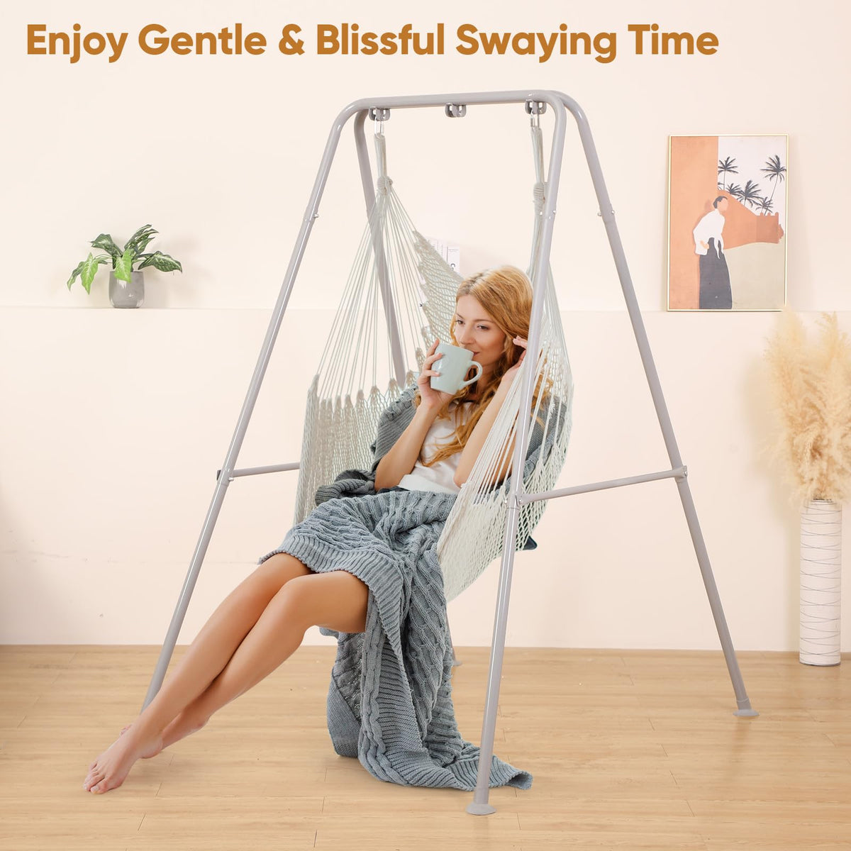 SELFLA Foldable Hammock Stand, Portable Hammock Chair Stand, Heavy Duty Folding Hammock Frame for Indoor or Outdoor, Easy to Assemble & Store (Hammock