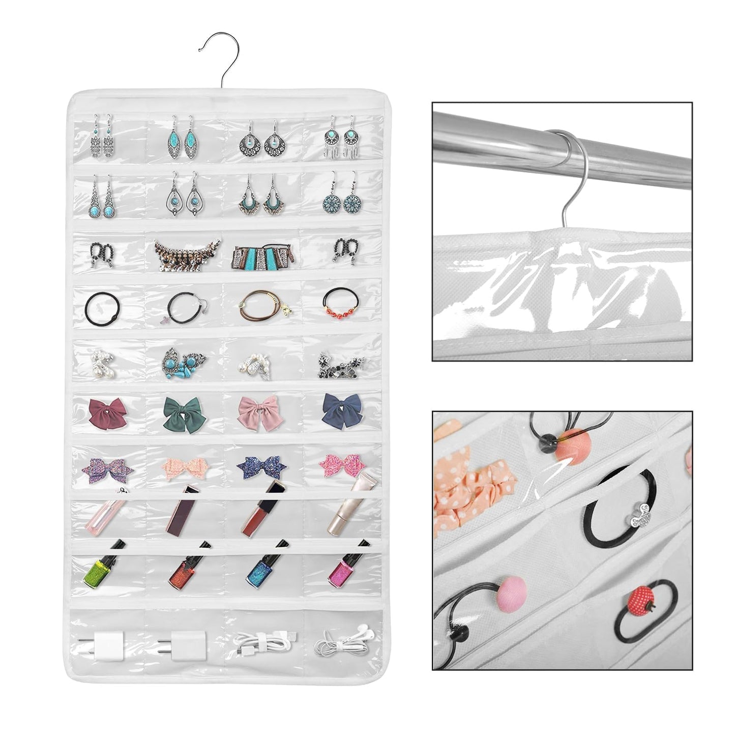 Linkstyle 160 Pocket Hanging Jewellery Organiser, Double-Sided Travel Jewelry Storage Roll, Jewelry Holder Bag with Hook, 2 PCS