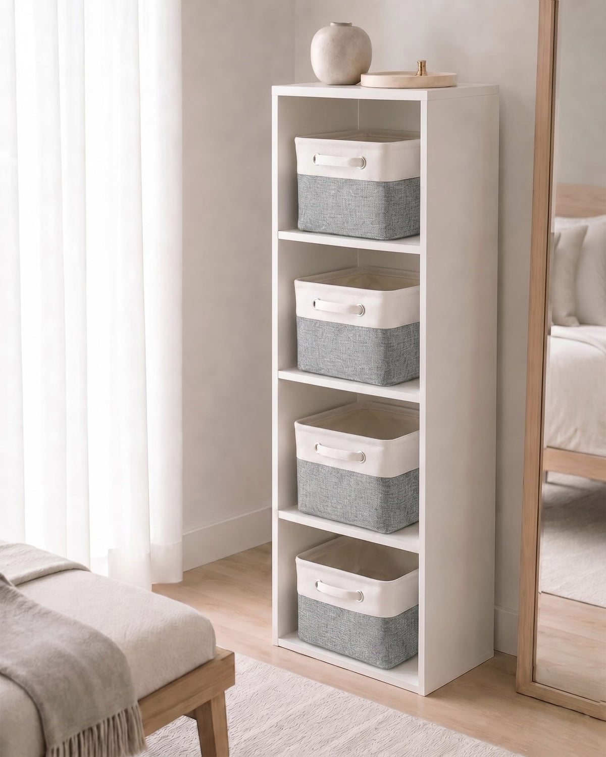 Mangata Set of 3 Fabric Storage Baskets, Grey White M