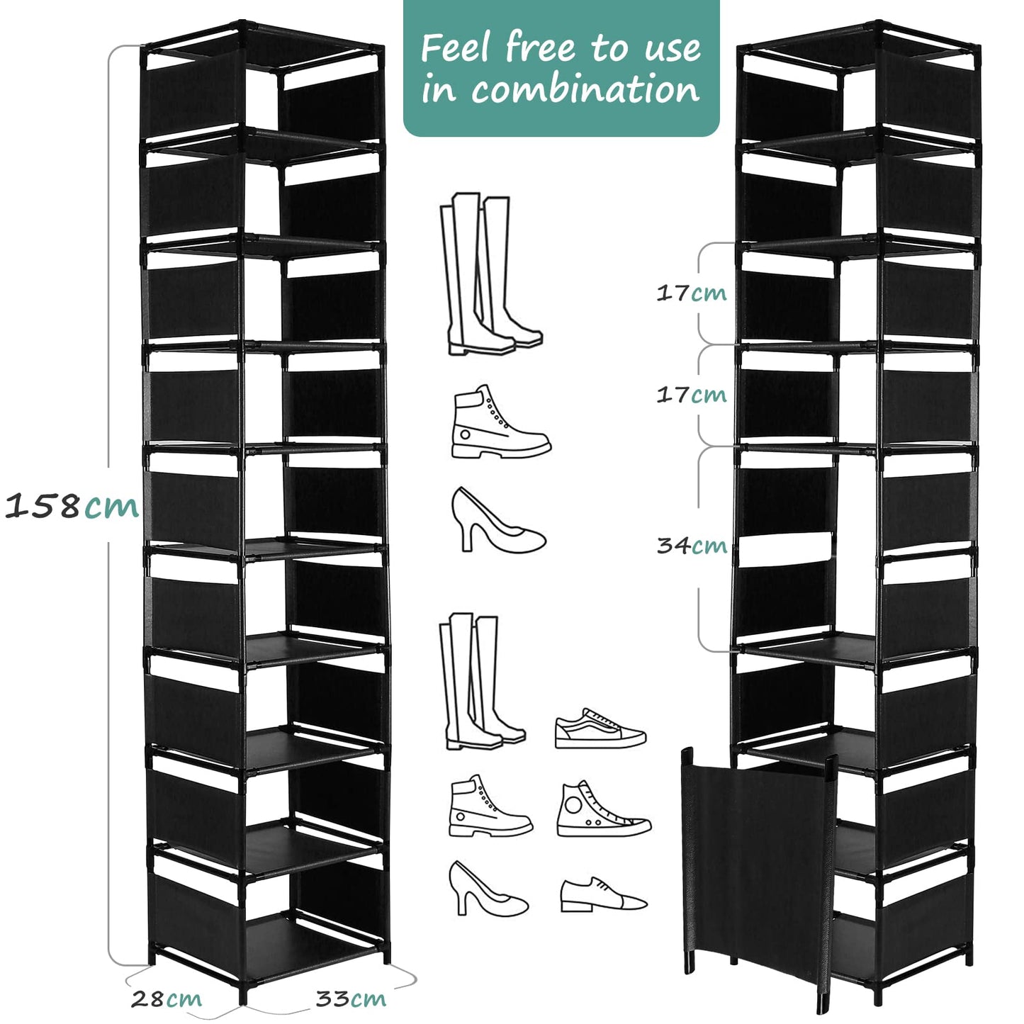 Rainberg 10 Tier Tall Shoe Racks Storage, 20-25 Pairs Shoe Storage Metal Shoe Shelf