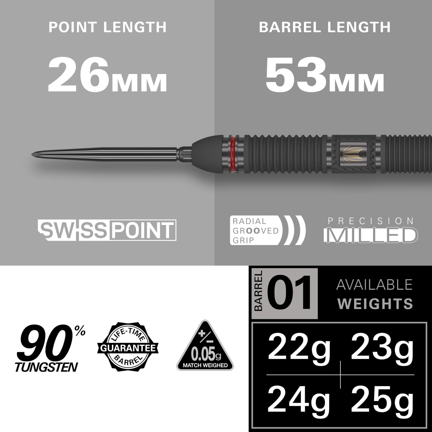 TARGET Darts Scope Steel Tip Swiss Point Darts, 90% Tungsten Dart Set, Barrel 01-24G | Steel Tip Dart Sets, Red & Black Darts, Professional Dart Set