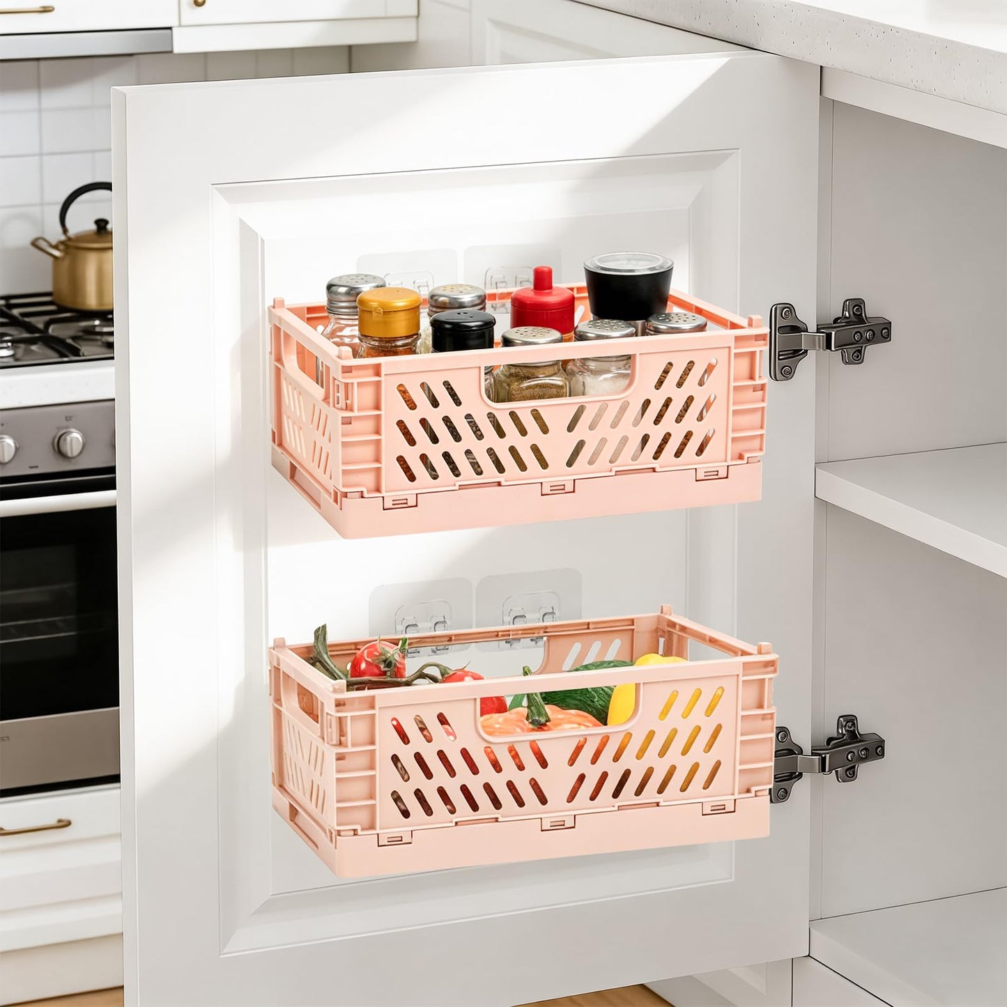 Zouwel Cupboard Storage Organiser, 2Pack Kitchen Cabinet Door Organisers Boxes, Self-Adhesive Foldable Storage & Organisation for Cupboard, Bathroom