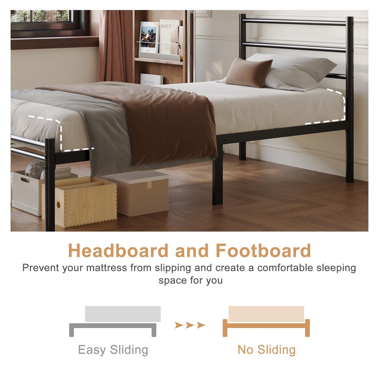 Yicensen Single Bed Frame with Headboard and Footboard