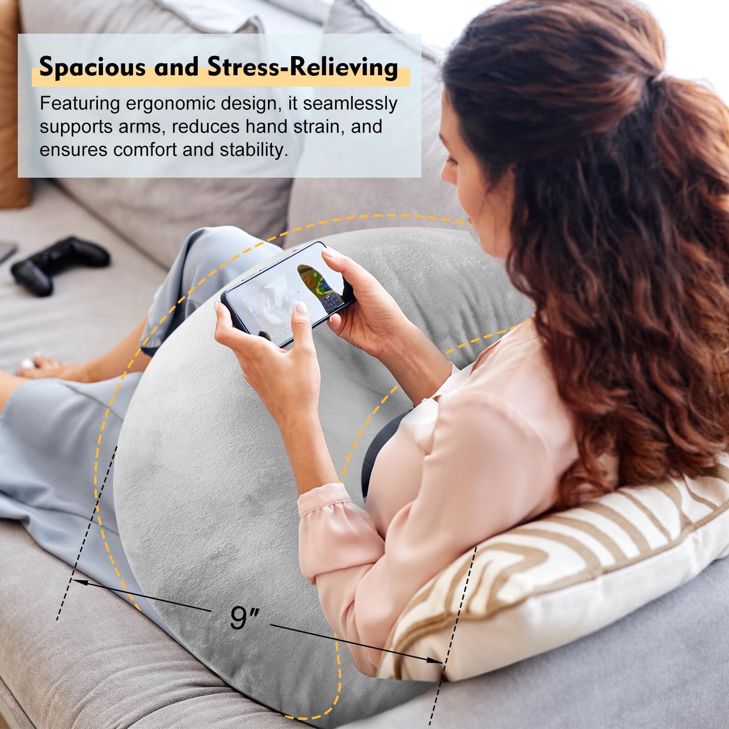 Reading Gaming Pillow for Bed Adult Kids: Lap Desk Pillow for Sitting in Bed/Sofa/Floor - Compact Arm Support Pillow for