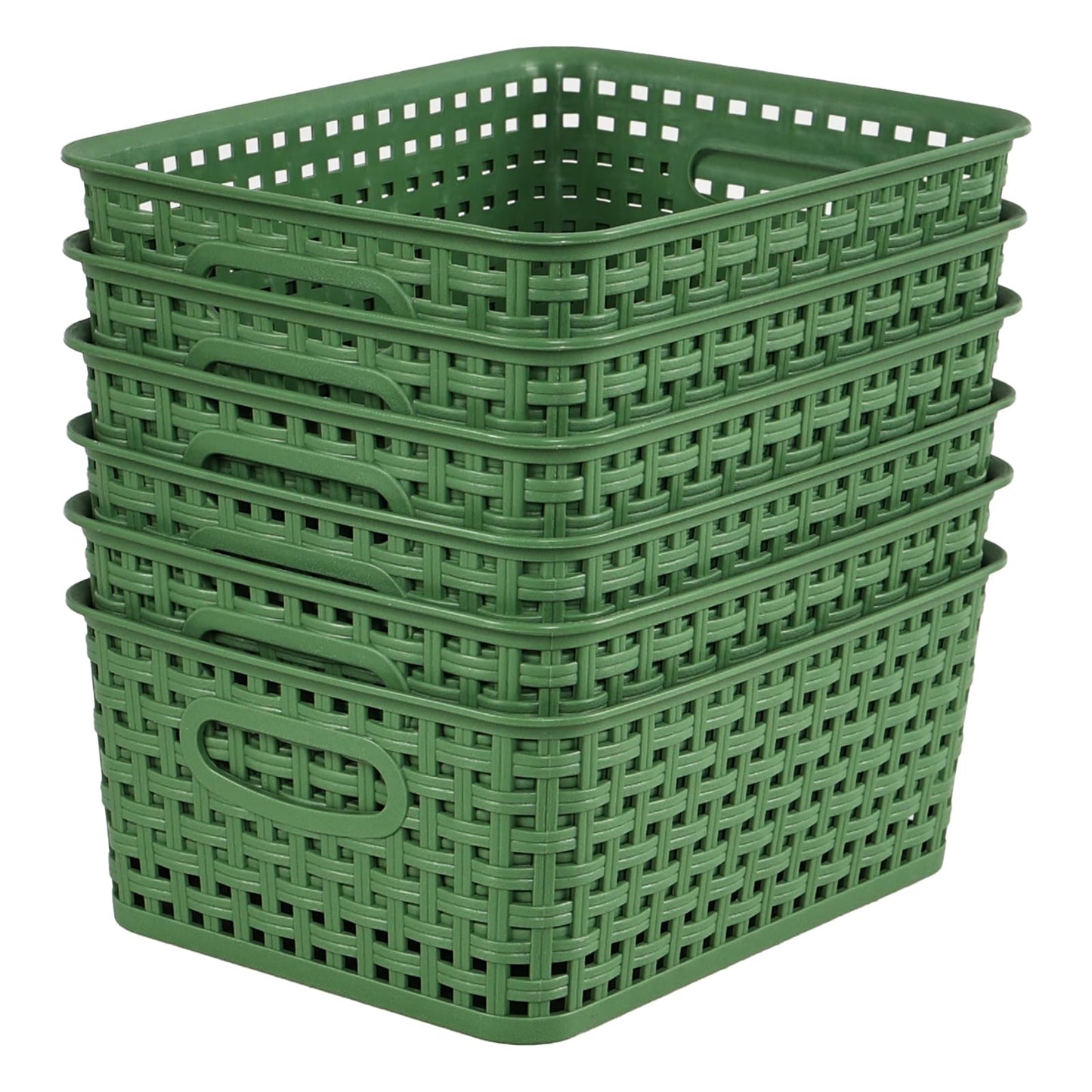 Parlynies Plastic Storage Baskets for Organizing, Woven Storage Organizer, 10" x 7.6" x 4.08", Pack of 6 (Green)