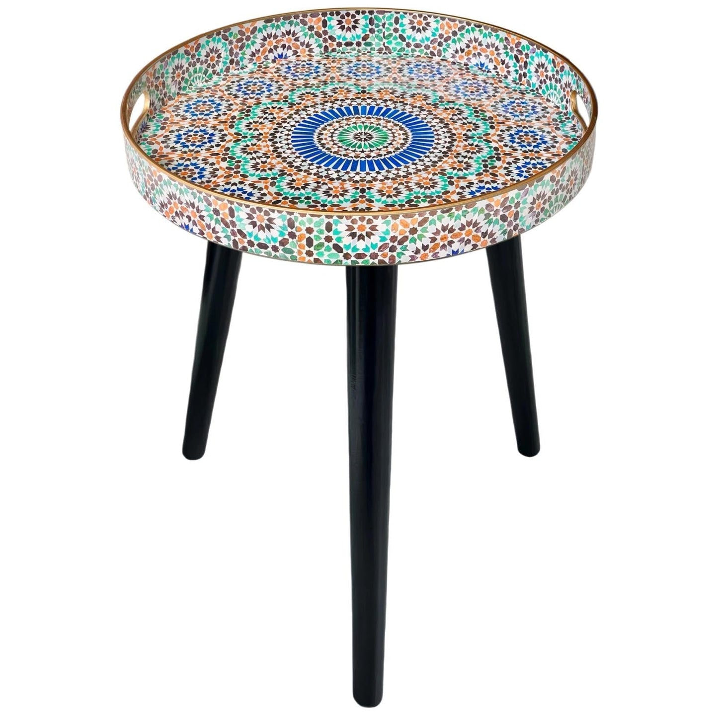 Simmer Stone Round Indoor Side Tables with Detachable Wooden 3 Legs, Versatile Tray Table, Perfect For Round Coffee Table Tea