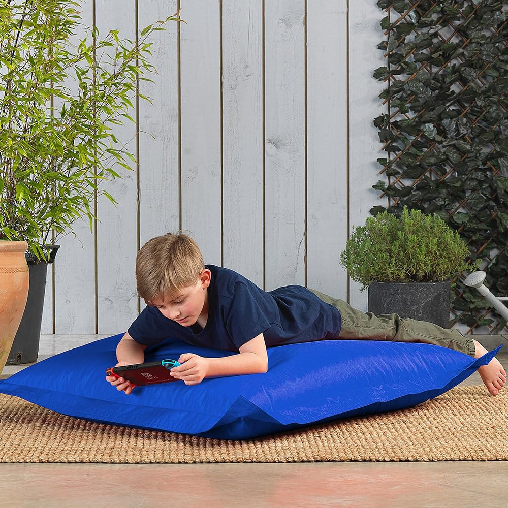 Bean Bag Bazaar Kids Bean Bag, Blue, Indoor Outdoor Water-Resistant Fabric, Beanbag with Filling Included, 120cm x 100cm, Outdoor Floor Cushion, Kids