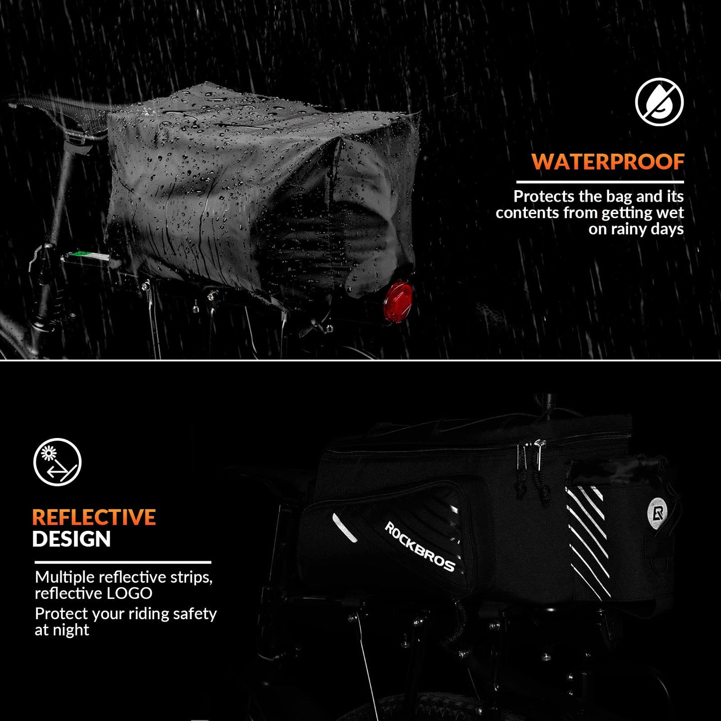 ROCKBROS Bike Pannier Bag Rear Seat Trunk Bag Bicycle Rack Rear Carrier Bag Commuter Shelf Bag Large Capacity Luggage Bag Multifunction with Rain