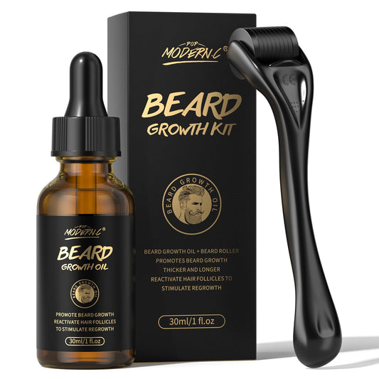 Beard Growth Kit - Biotin Beard Growth Oil with Roller for Promote Hair Regrowth - Beard Serum for Facial Hair Treatment Masculine Thick, Rapid Growth