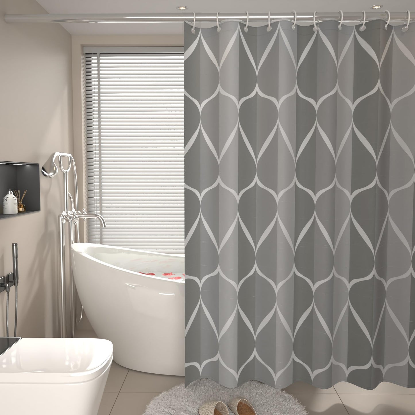 AwmnSrman Shower Curtain - Grey Shower Curtain with 12 Shower Curtains Hooks, Quick-Drying Modern Elegant Design Polyester 200 x 200cm
