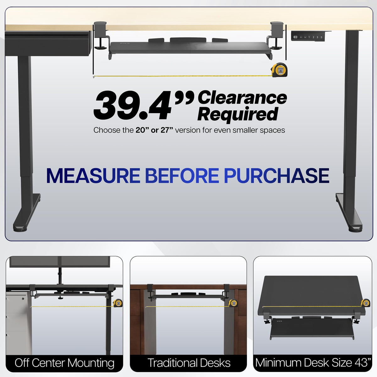 VIVO Extra Long Keyboard Tray Under Desk Pull Out with Extra Sturdy C Clamp Mount System, 86cm (102cm Including Clamps) x 28cm Slide-Out Platform