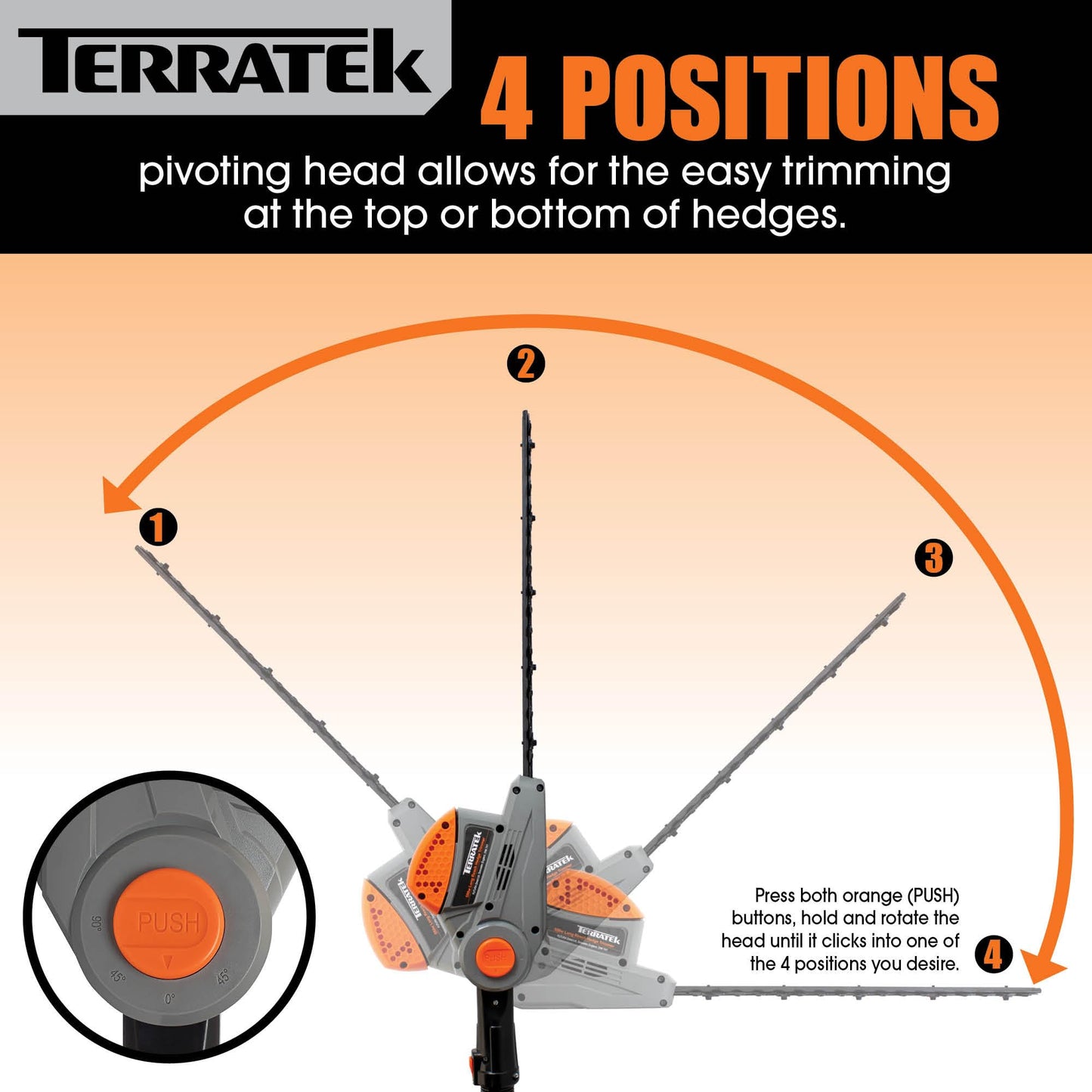 Terratek Corded Extendable Pole Hedge Trimmer 550W 2.5M Telescopic Hedge Trimmer Long Reach Hedge Cutter with 4 Position's, 10m Cable and Shoulder