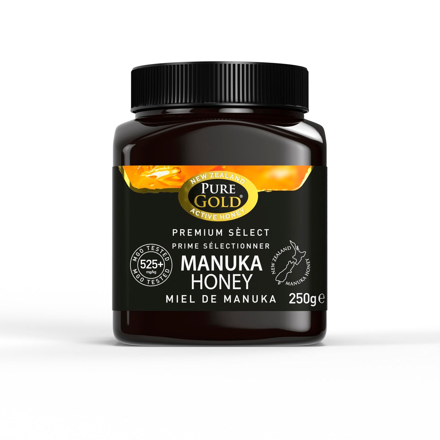 Pure Gold - Manuka Honey - 525+ MGO Certified Premium - 250g - New Zealand, Ethically Sourced, Raw & Unpasteurised - Naturally Made by Bees & Home