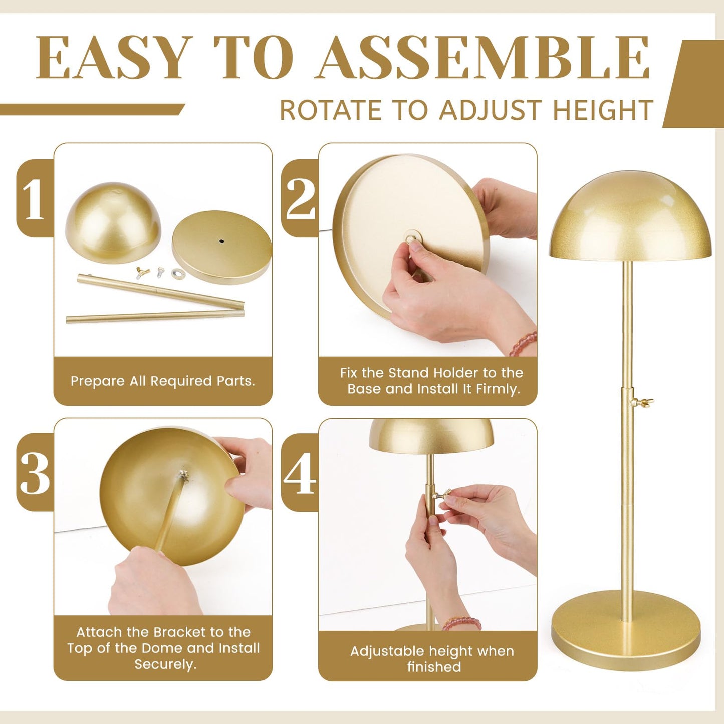 Lucxhcky 4PCS Hat Display Stand, Adjustable Hat Stands for Display 9.1-15.7 in, Hat Organizer for Closet, Metal Wig Holder for Hat Storage
