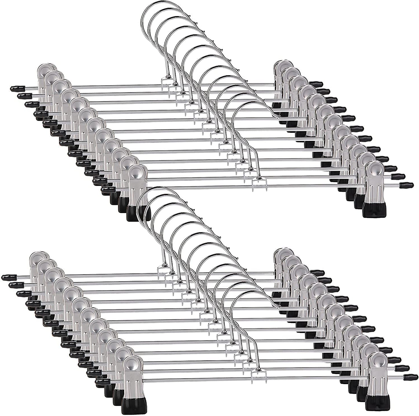 Trouser Hanger, 30Pack Pant Hangers Space Saving Skirt Hangers with Clips Adjustable Non-Slip Coat Hanger Heavy Duty Chrome Clothes Hook