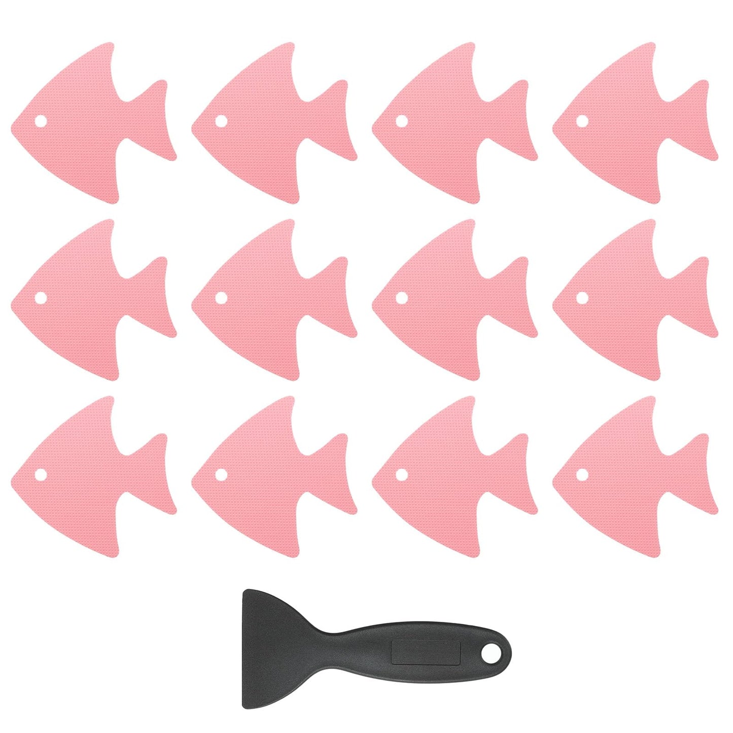 PATIKIL 12 Pcs Non Slip Bathtub Stickers, Anti Slip Shower Stickers with Scraper Bathroom Shower Floor Decals Fish Shape Cute Treads Tubs, Pink