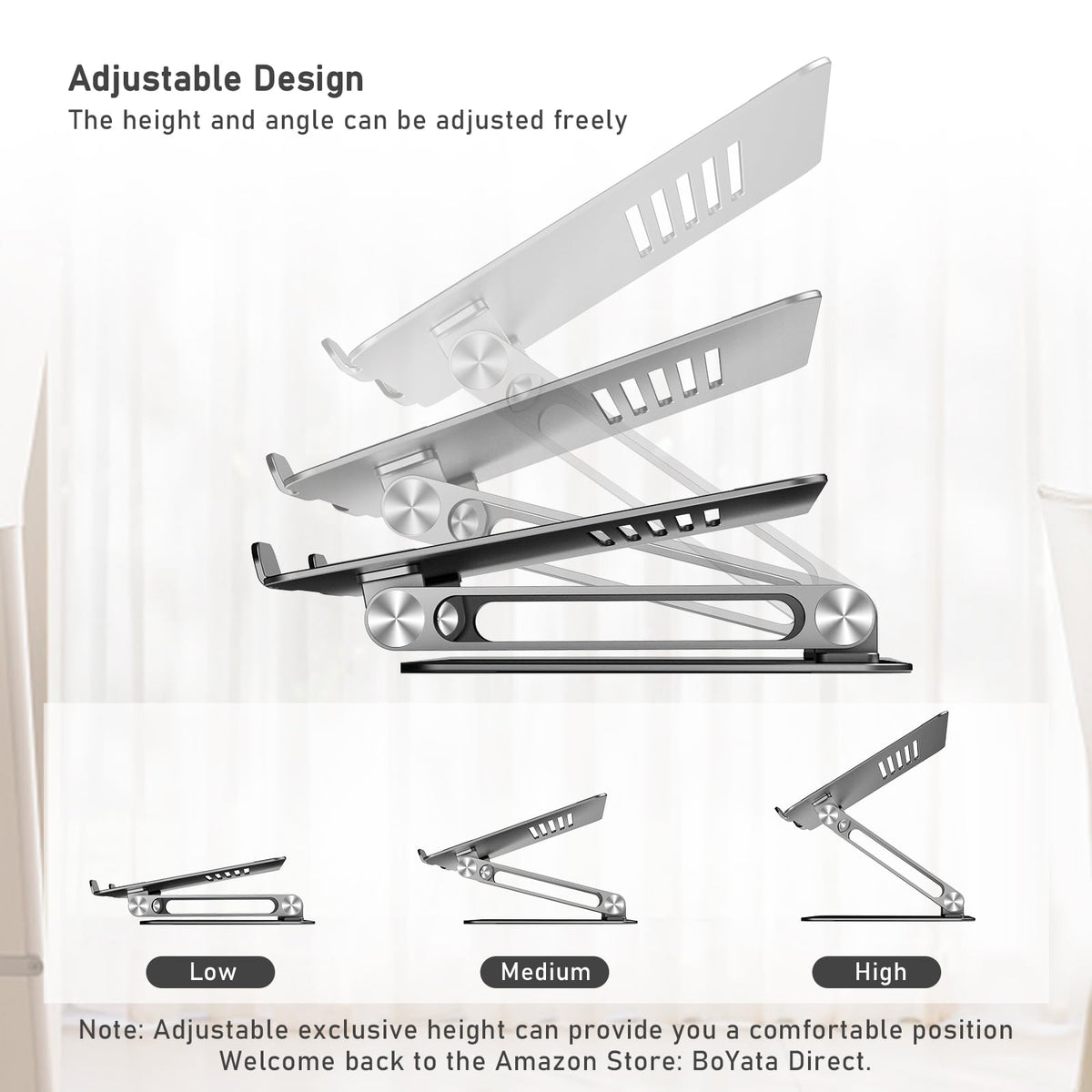 BoYata Laptop Stand, Multi-Angle Adjustable Laptop Riser with Heat-Vent