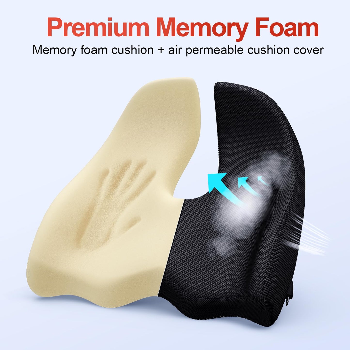 Benazcap X Large Memory Seat Cushion for Office Chair Ergonomic Cushions Pad Pillow for Pressure Relief Sciatica & Pain Relief Memory Foam for Long