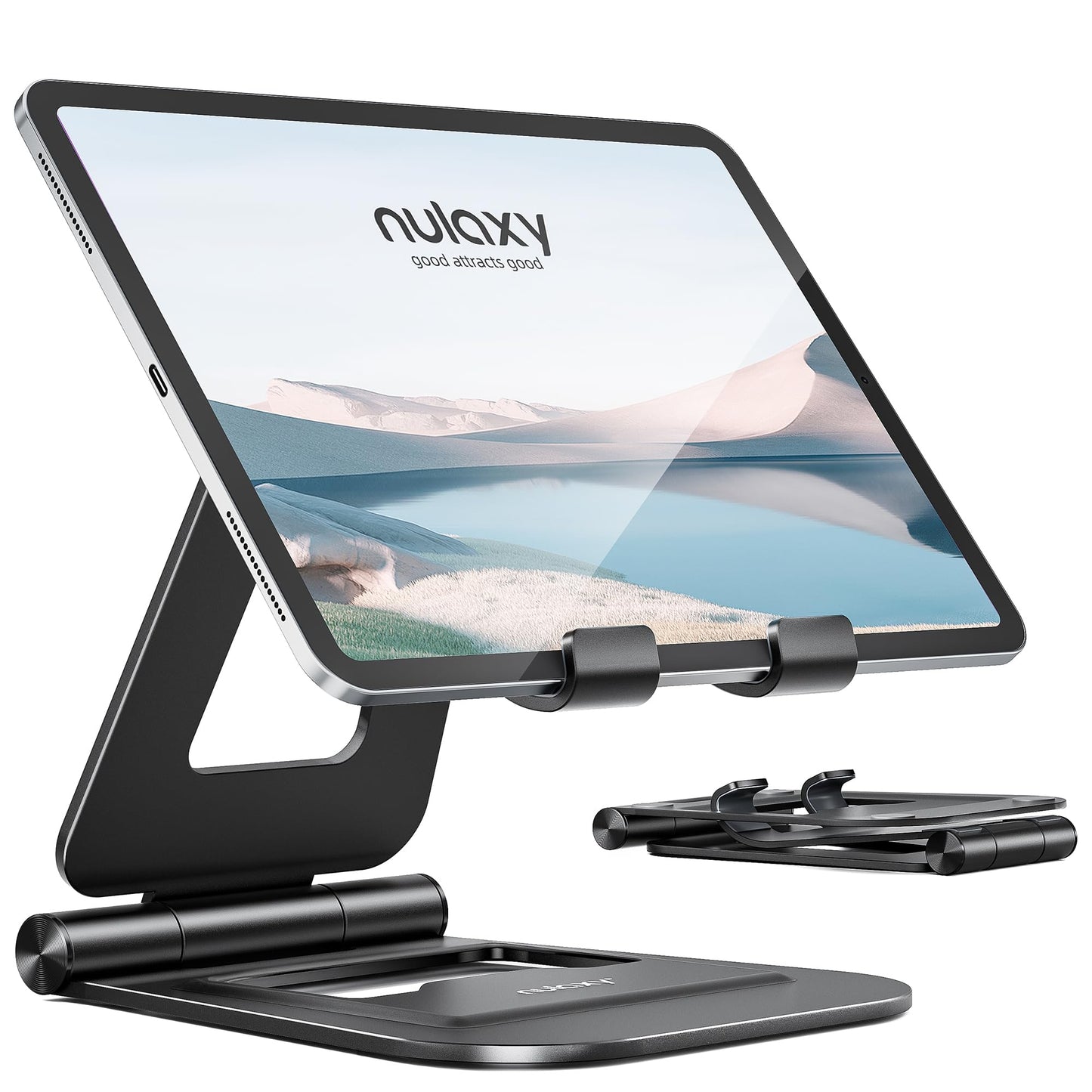 Nulaxy Aluminum Tablet Stand for Desk, Foldable Adjustable Desktop Tablet Stand Holder, iPad Accessories for Office Compatible with iPad Air/Mini/Pro