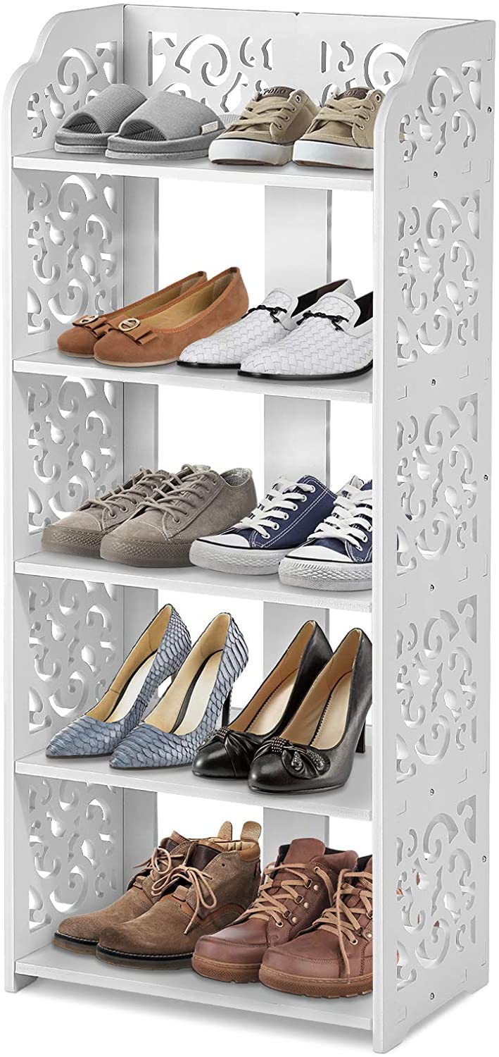 Cocoarm Modern 5-Tier Corner Shoe Rack, White, Floor Standing Cabinet, 40x23x90 cm, for Hallway Entryway Bedroom Living Room