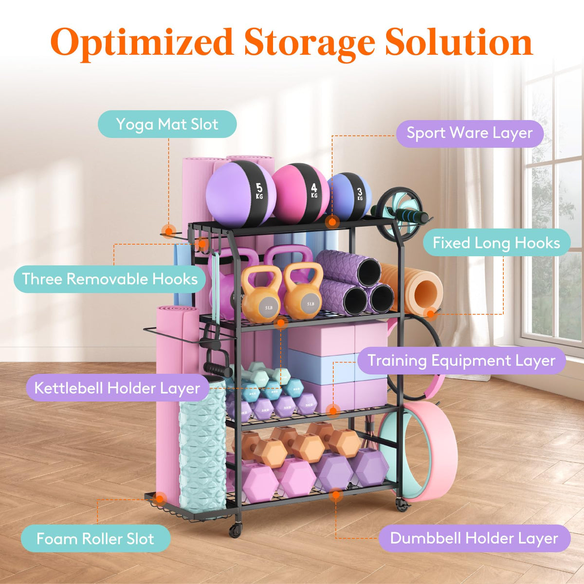 Lifewit Yoga Mat Holder, Home Gym Storage For Yoga Equipments,Fitness Equipments Organizer for Dumbbell, Kettlebell, Yoga Block, Foam Roller,Pilates