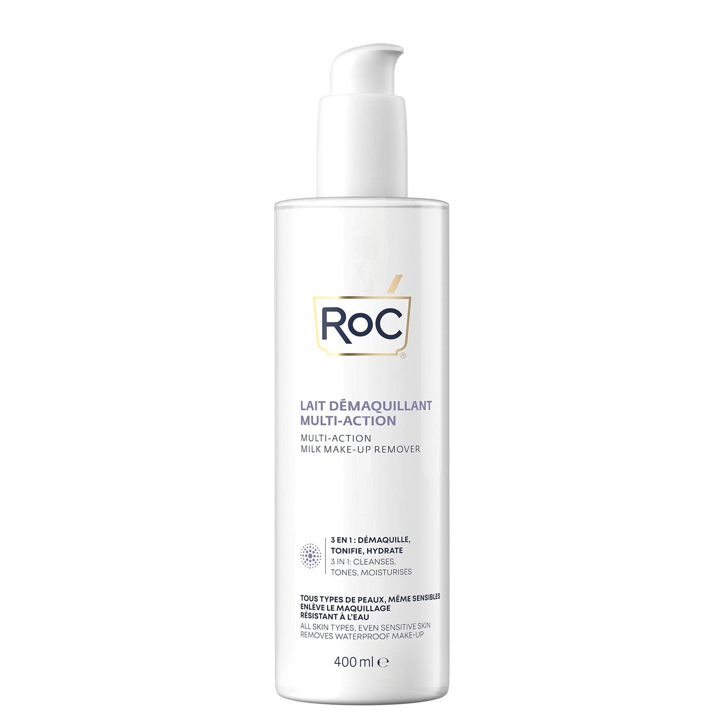 ROC - 3-in-1 Milk Makeup Remover - Effective Makeup Removal - 24-Hour Moisturising Remover - Removes Waterproof Makeup - Skin Toning Solution -