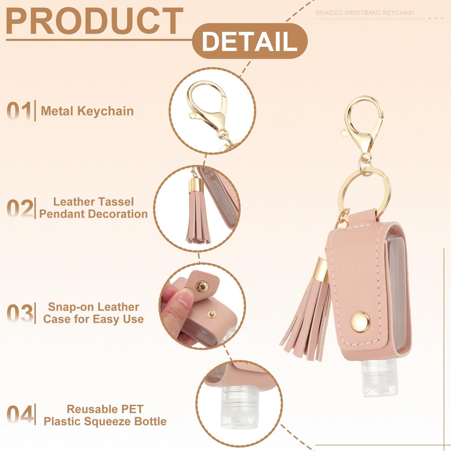 sourcing map Portable Travel Empty Bottle with Keychain, 30ml PU Leather Mini Squeeze Bottles