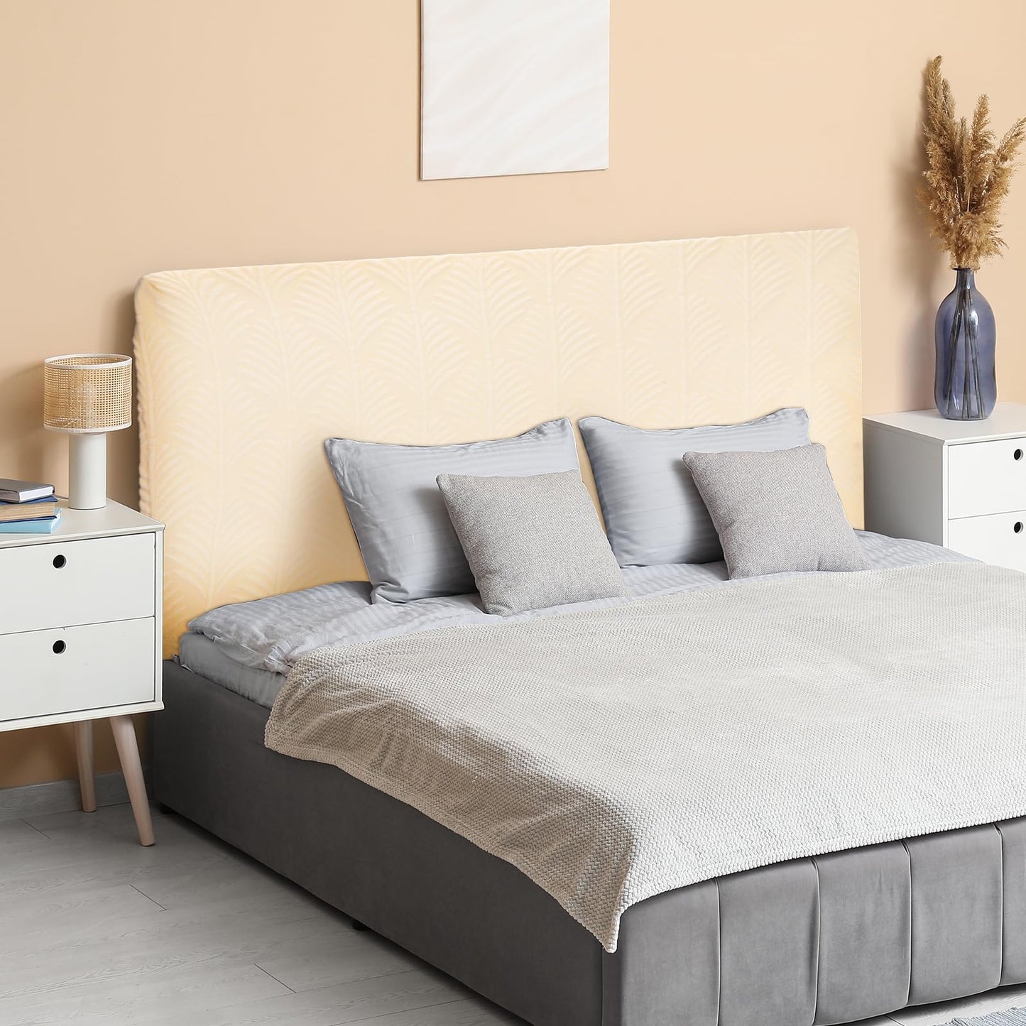 sourcing map Bed Headboard Slipcover, 150cm Jacquard Fabric Stretch Protector Covers, Dustproof Cover for Queen Size Headboard Bedroom Decor, Beige