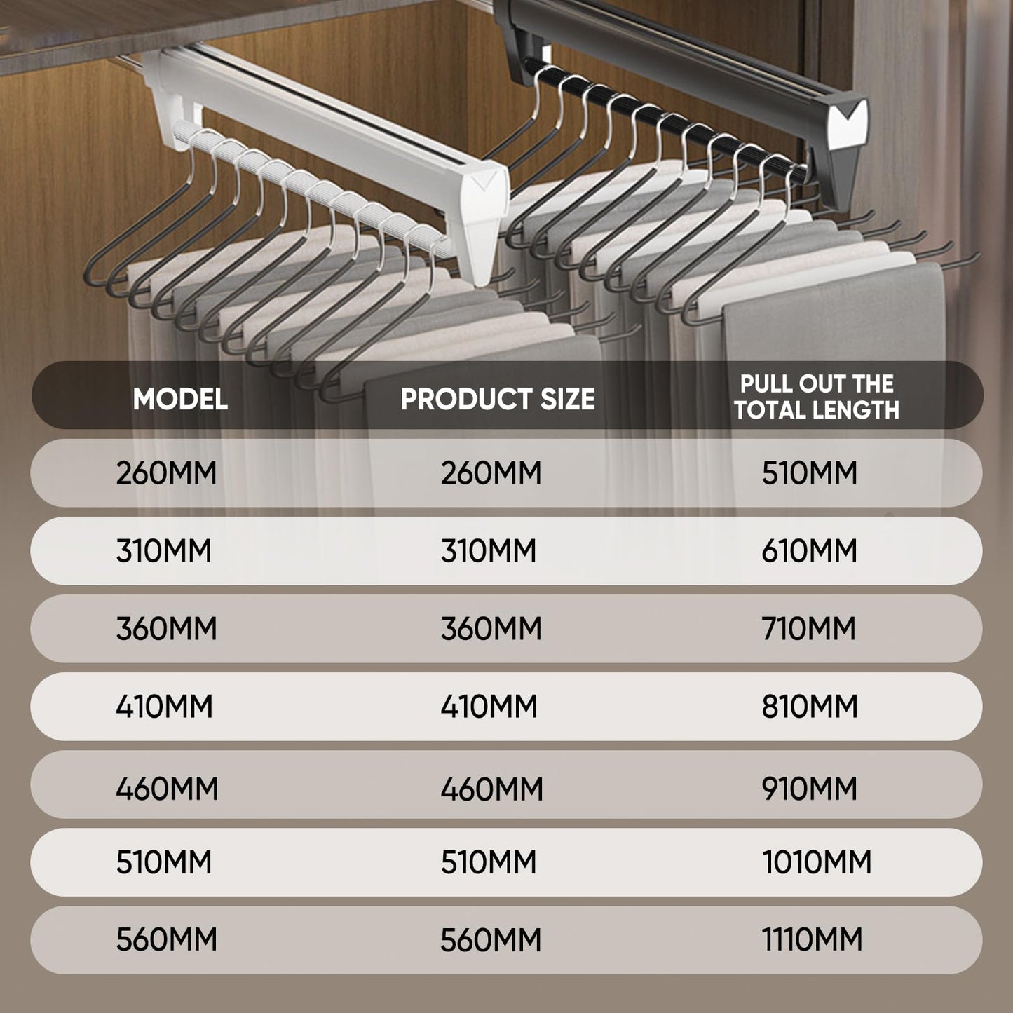 Pull Out Clothes Rail,Wardrobe Pull Out Clothes Rail (26-61CM) Steel Adjustable Clothe Rails For Trousers Clothing Storage, Space Saving (61CM)