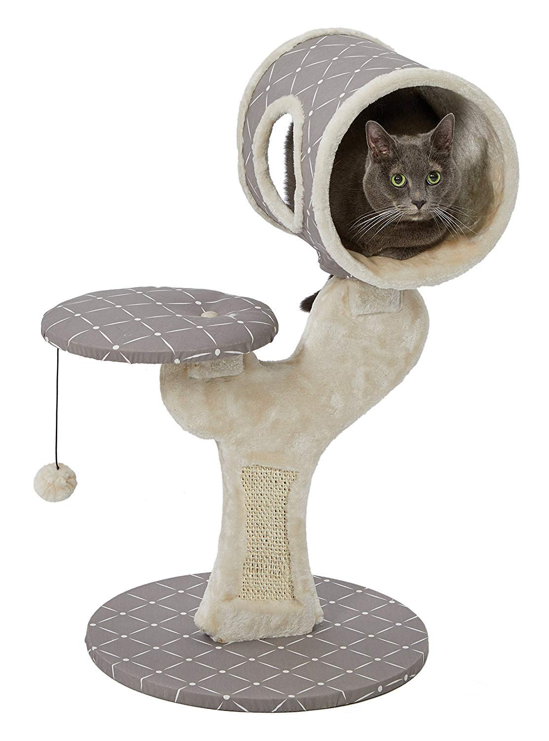 MidWest Homes for Pets Cat Tree, Salvador Cat Tree w/Built-in Sisal Cat Scratching Pad and Cat Look-Out Lounge, Mushroom/Diamond Pattern, Small Cat