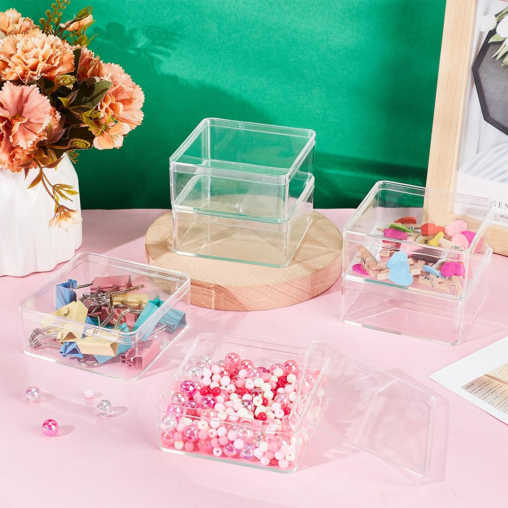 BENECREAT 12Pcs Acrylic Storage Boxes, 8.5x8.5x3.5cm/3.3x3.3x1.4inch Square Gift Box with Lids