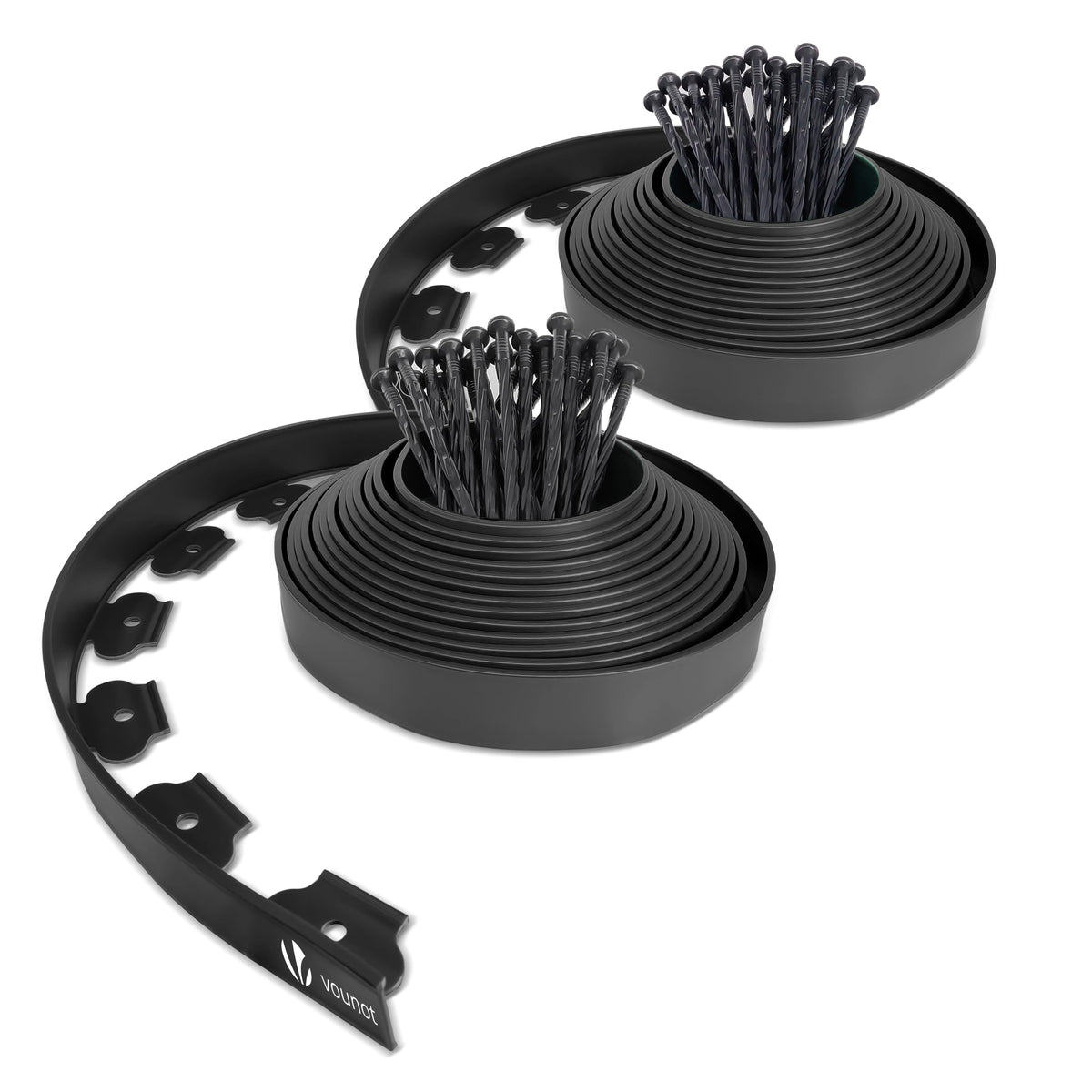 VOUNOT 20m Flexible Lawn Edging, Plastic Garden Edging Border with 60 Strong Securing Pegs, Height 5cm, Black