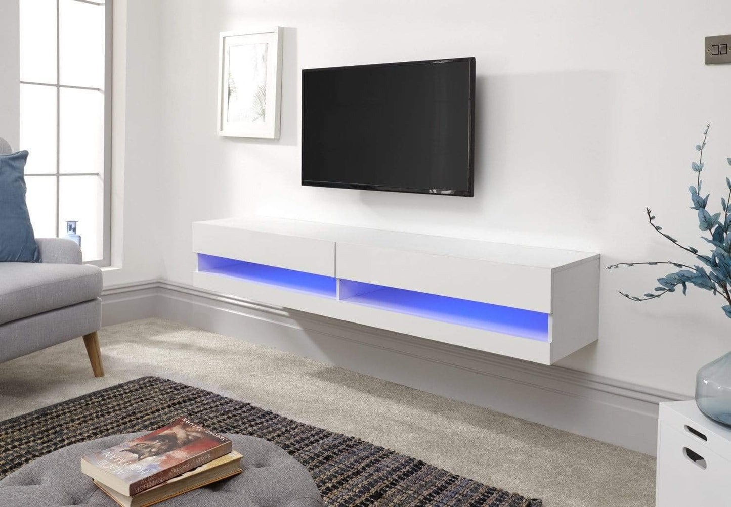 Galicia Wall Mounted Gloss TV Unit with LED - 150cm White