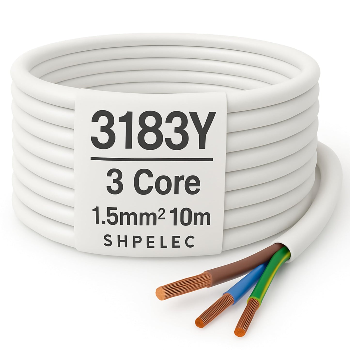SHPELEC? Flexible White Cable 3183Y | BASEC Approved PVC | 0.75mm, 1.0mm, 1.5mm, 2.5mm | LED Lighting Cable | Multiple Lengths (1.5mm 3 Core - 10m)