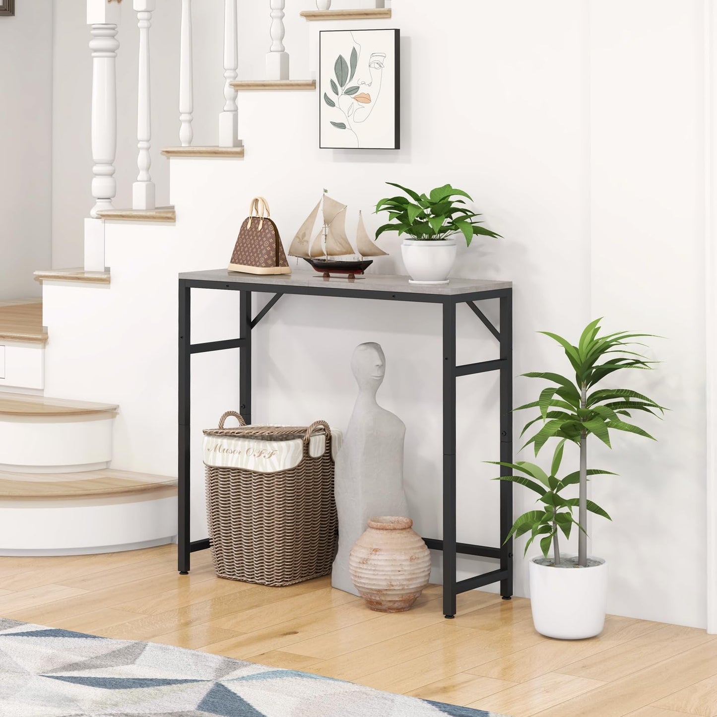 Livofloral Narrow Console Table, 75 cm Entryway Table with 2 Support Bar, Thin Sofa Table, Small Couch Table, Display Table