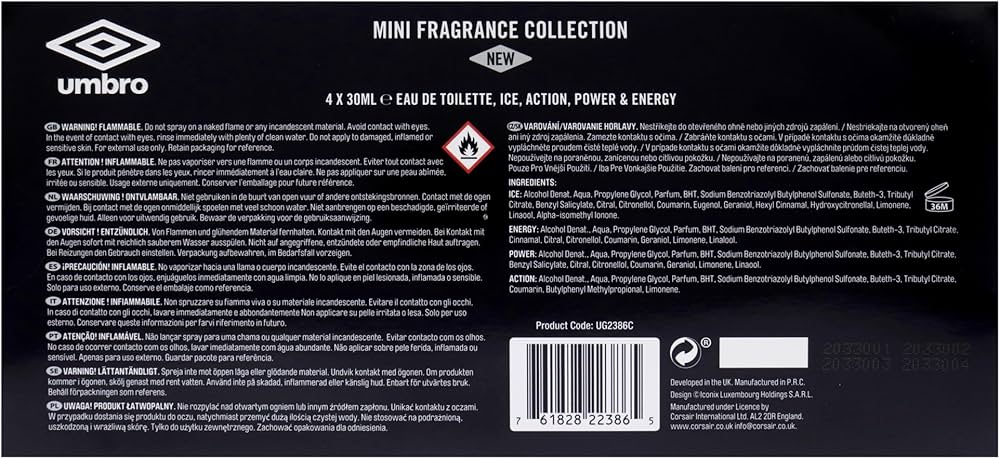 Umbro Mini Fragrance Collection Gift Set 30ml Ice EDT + 30ml Action EDT + 30ml Power EDT + 30ml Energy EDT