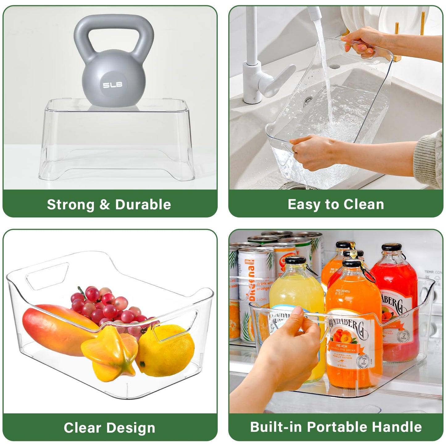 AntStep 6 Pack Clear Plastic Storage Box for Kitchen Storage & Organisation