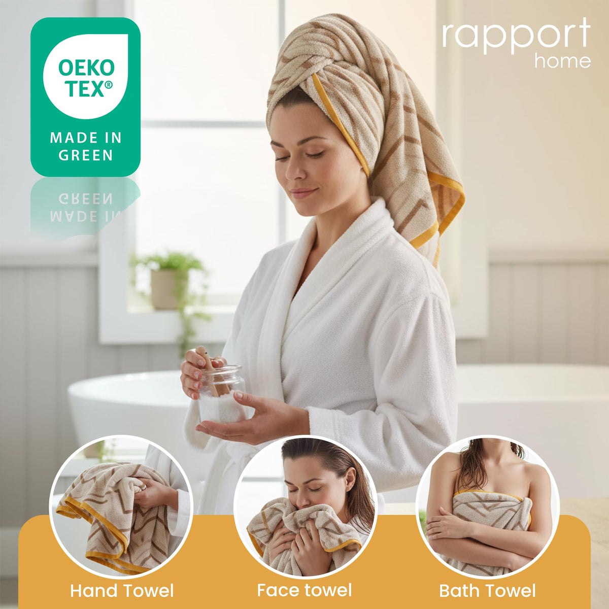 Rapport Home Helix 6-Piece Towel Bale | Luxurious 100% Cotton 500GSM Set for Soft Absorbent Comfort, Quick-Dry Use and Elegant Bathroom Style