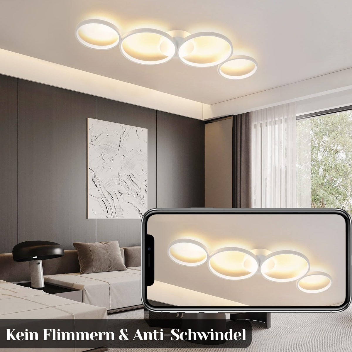 GBLY LED Ceiling Light Modern 4 Bulbs in Ring Look 3000 K Warm White Ceiling Lighting Round 37 W Indoor Living Room Lamp Made of Aluminium for Bedroom