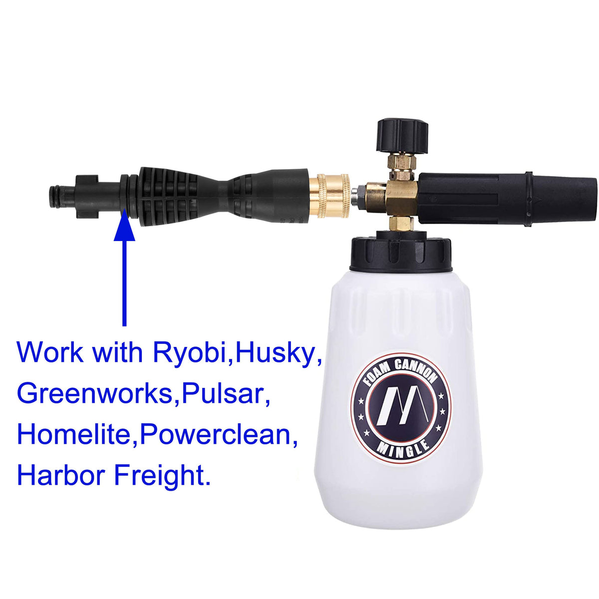 M Mingle Foam Cannon, Replacement Parts for Bosch (Not AQT), Husky and Pressure Washer, with 5 Nozzle Tips, 1/4 Inch Quick Connector