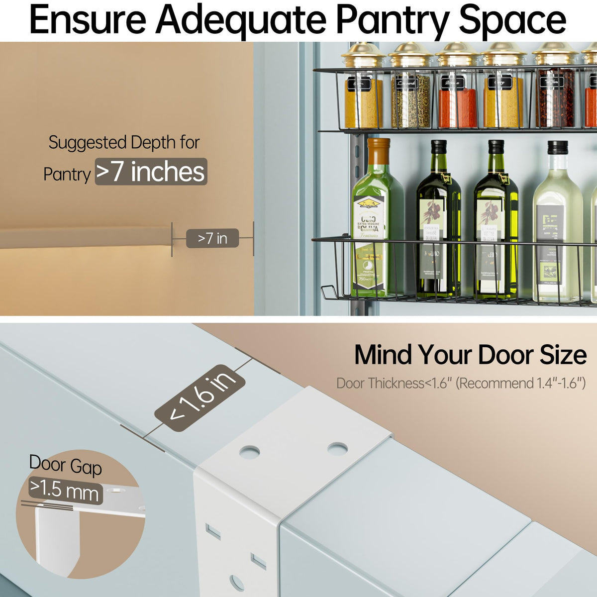 Delamu Over Door Storage, Pantry Organisers and Storage, Hanging Spice Rack Shelves for Easy Install, Cabinet Door Organiser